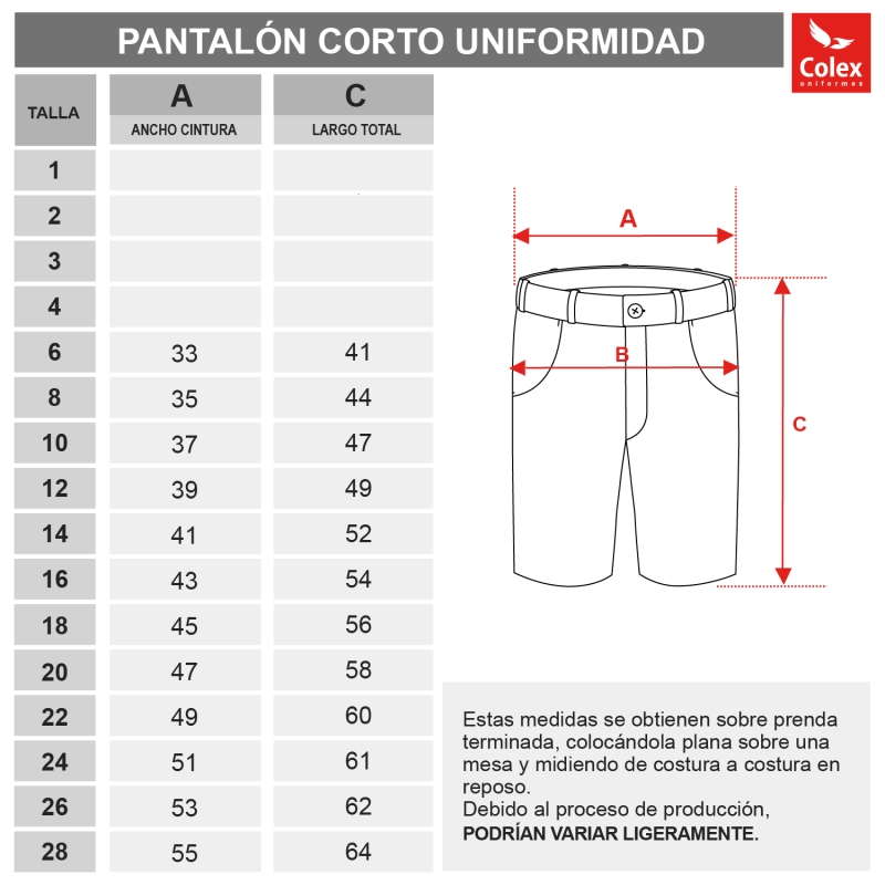 PANTALO CURT UNIFORME MIC