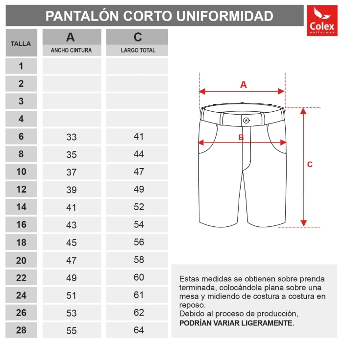 PANTALO CURT UNIFORME MIC